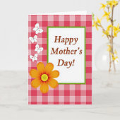Carte de Fête des Mères à fleurs en Gingham (Fleur jaune)