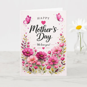 Carte de fête des mères à fleurs roses