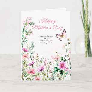 Carte de fête des mères à fleurs sauvages roses