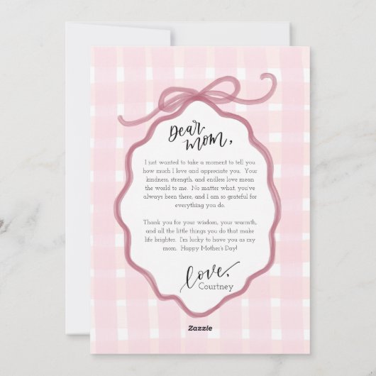 Carte de fête des mères à l'archet aquarelle rose (Dos)