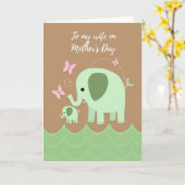 Carte de fête des mères à l'éléphant d'art (Fleur jaune)