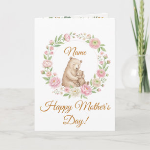 Carte de fête des mères aquarelle ours maman et bé