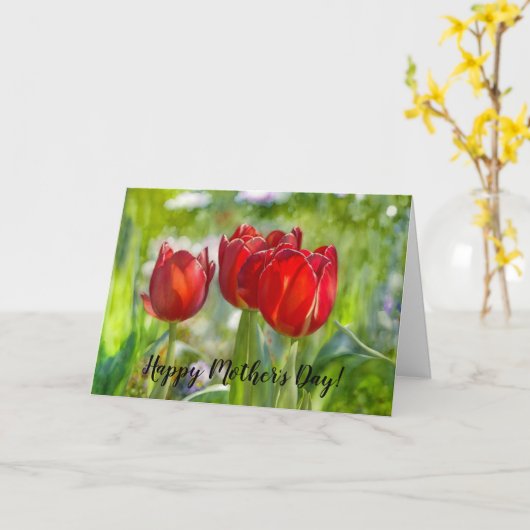 Carte de fête des mères Art Tulipes rouges (Fleur jaune)