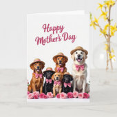 Carte de fête des mères au chiot rose (Fleur jaune)
