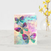 Carte de fête des mères aux papillons rose pourpre (Fleur jaune)