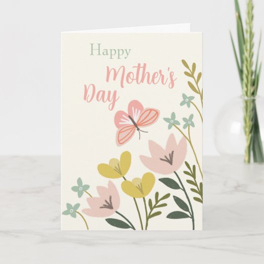 Carte de fête des mères aux papillons roses (Devant)