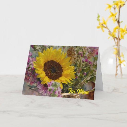 Carte de fête des mères avec bouquet de tournesols (Fleur jaune)