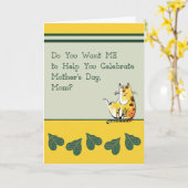 Carte de fête des mères avec chat humoristique (Fleur jaune)