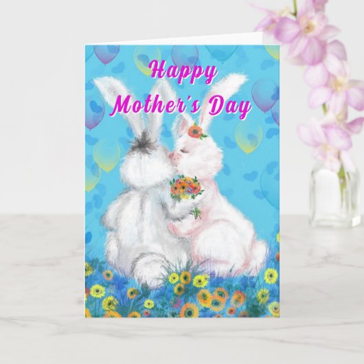 Carte de fête des mères avec de mignons lapins (Orchidée)