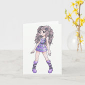 Carte de fête des mères avec fille en robe violett (Fleur jaune)