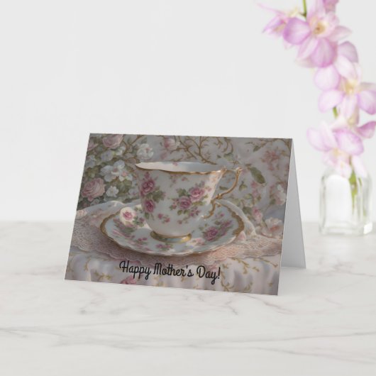Carte de fête des mères avec l'art d'une tasse à t (Orchidée)