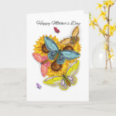 Carte de fête des mères avec papillons et tourneso (Fleur jaune)