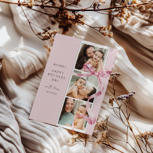 Carte de fête des mères avec un nœud rose élégant 