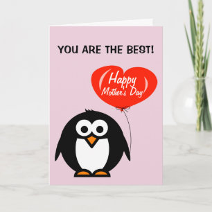 Carte de fête des mères avec un pingouin mignon