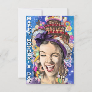 Carte de fête des mères avec une femme heureuse -