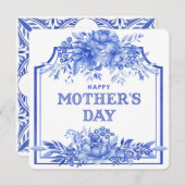 Carte de fête des mères bleu et blanc (Devant / Derrière)