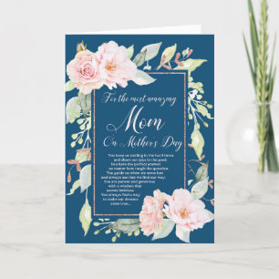 Carte de fête des mères bleu marine rose Fleurs