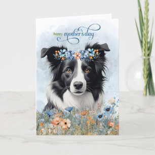 Carte de fête des mères Border Collie fleurs sauva