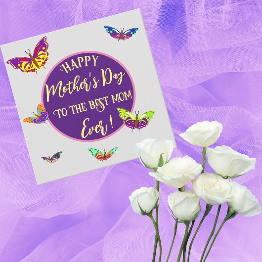 Carte de fête des mères calligraphiée avec papillo
