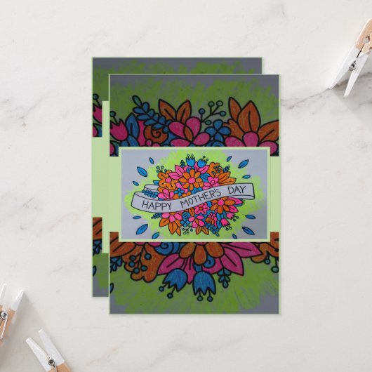 Carte de fête des mères colorée (Devant/Arrière en situation)