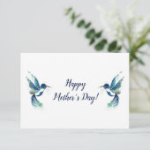 Carte de fête des mères de deux colibris bleus (Debout devant)