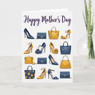 Carte de fête des mères de style bleu jaune