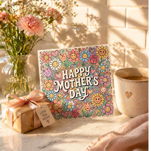 Carte de fête des mères doodle floral pastel migno