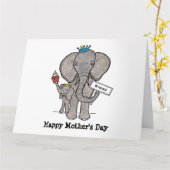 Carte de fête des mères éléphant personnalisée et  (Fleur jaune)