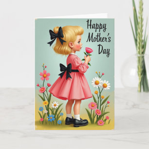 Carte de fête des mères Enfant à la fleur