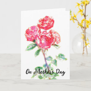 Carte de Fête des Mères Fleur d'Art de Roses Rouge