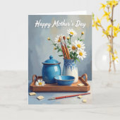 Carte de Fête des Mères Fleurs Azurées Joyeuse (Fleur jaune)