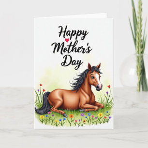 Carte de fête des mères florale avec cheval