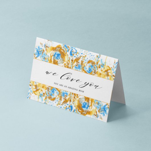 carte de fête des mères florale bleue et or