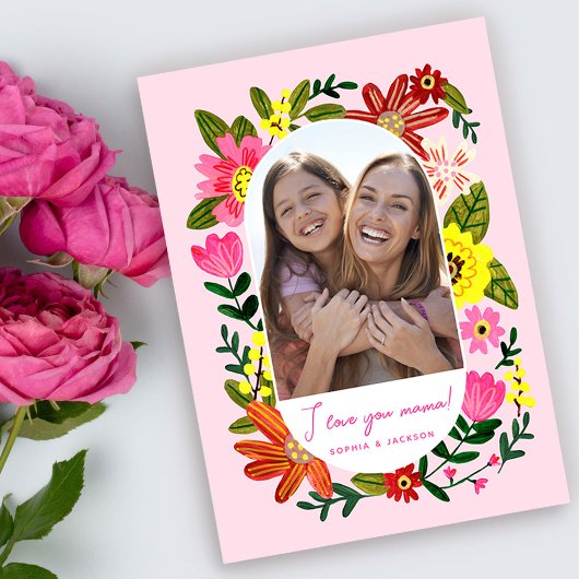 Carte de fête des mères florale boho rose