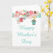 Carte de fête des mères florale rose et verte (Fleur jaune)