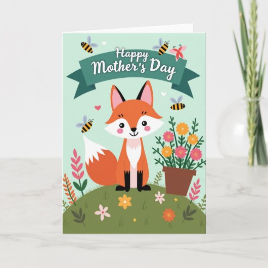 Carte de fête des mères Fox Floral (Devant)