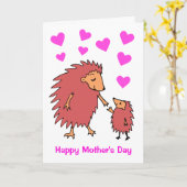 Carte de fête des mères hérisson mignon mère et en (Fleur jaune)