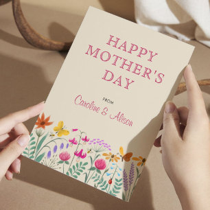 Carte de Fête des Mères Joyeuse avec Fleurs Sauvag