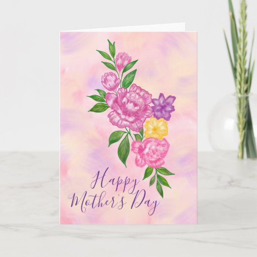 Carte de fête des mères joyeuse avec fleurs vibran (Devant)