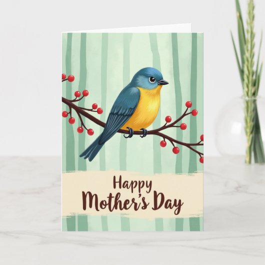 Carte de Fête des Mères Oiseau Rayé (Devant)