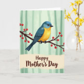 Carte de Fête des Mères Oiseau Rayé (Fleur jaune)