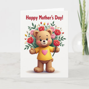Carte de fête des mères ours floral