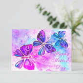 Carte de fête des mères Papillons rose pourpre vol (Debout devant)