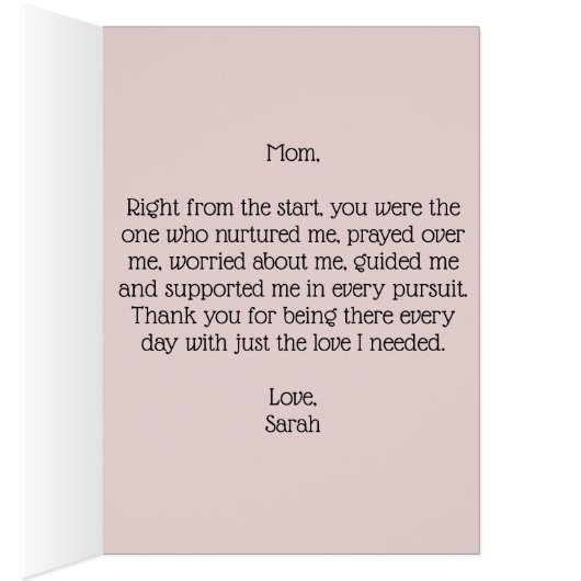 Carte de fête des mères Pink Floral avec message à (Intérieur (Droit))