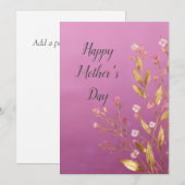 Carte de fête des mères Pink Floral & Gold Foil (Devant / Derrière)