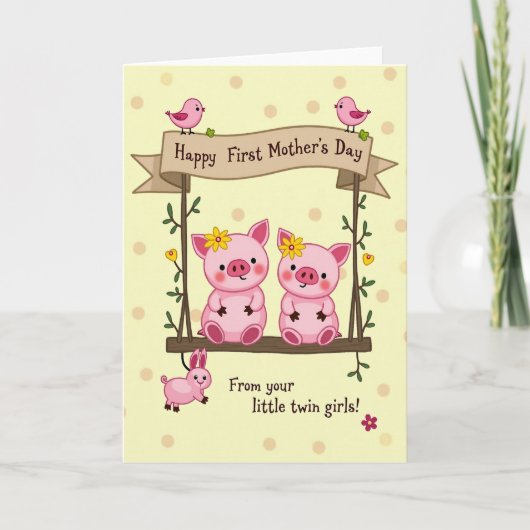 Carte de fête des mères pour cochonnets mignons (Devant)