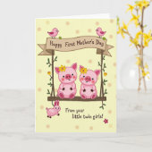 Carte de fête des mères pour cochonnets mignons (Fleur jaune)