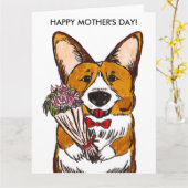 Carte de fête des mères pour Corgi Moms (Fleur jaune)