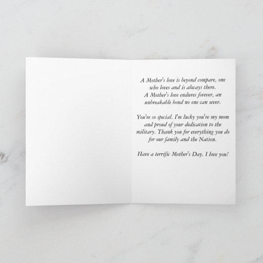 Carte de fête des mères pour maman militaire (Intérieur)