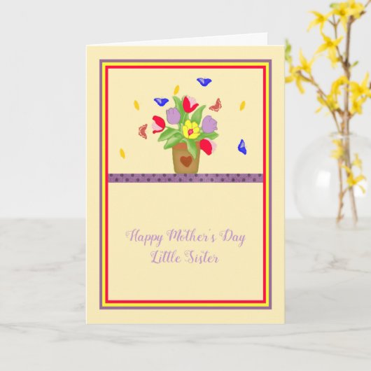 Carte de fête des mères pour petite soeur, Pot à f (Fleur jaune)